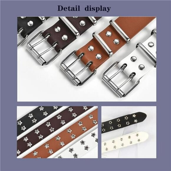 Gothic Star Rivet PU Leather Belt Double Buckle Y2K Studded Jeans Belt - Picture 5 of 7